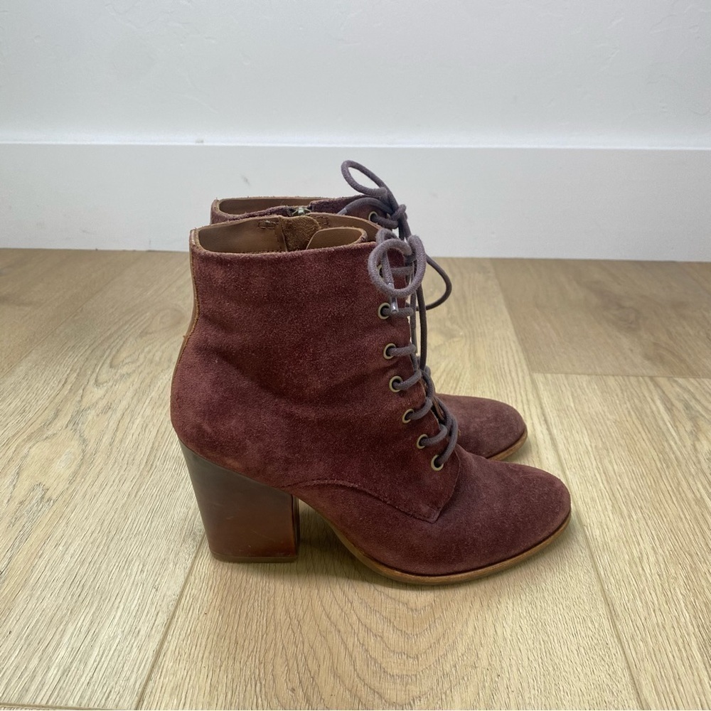 KORK-EASE MAROON GENUINE LEATHER HIGH HEEL ROUND TOE LACE UP ANKLE BOOTS…
